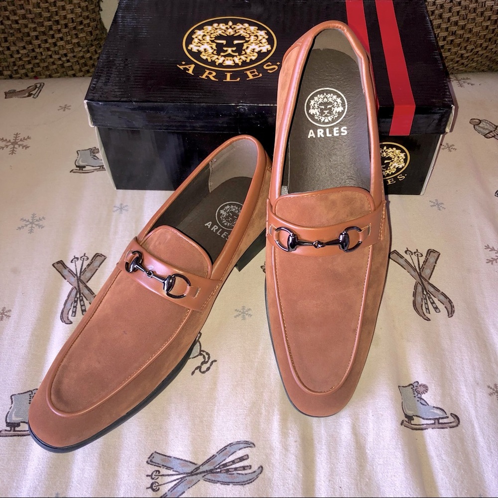 Size 7.5 9 & 11 🆕 Men’s Arles Metal Detail Suede Brown Slip-on Loafers